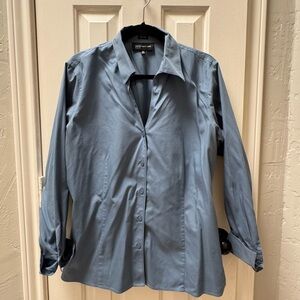 Jones New York Woman 16W Non-Iron Long-Sleeved Button-Up Shirt, Blue
